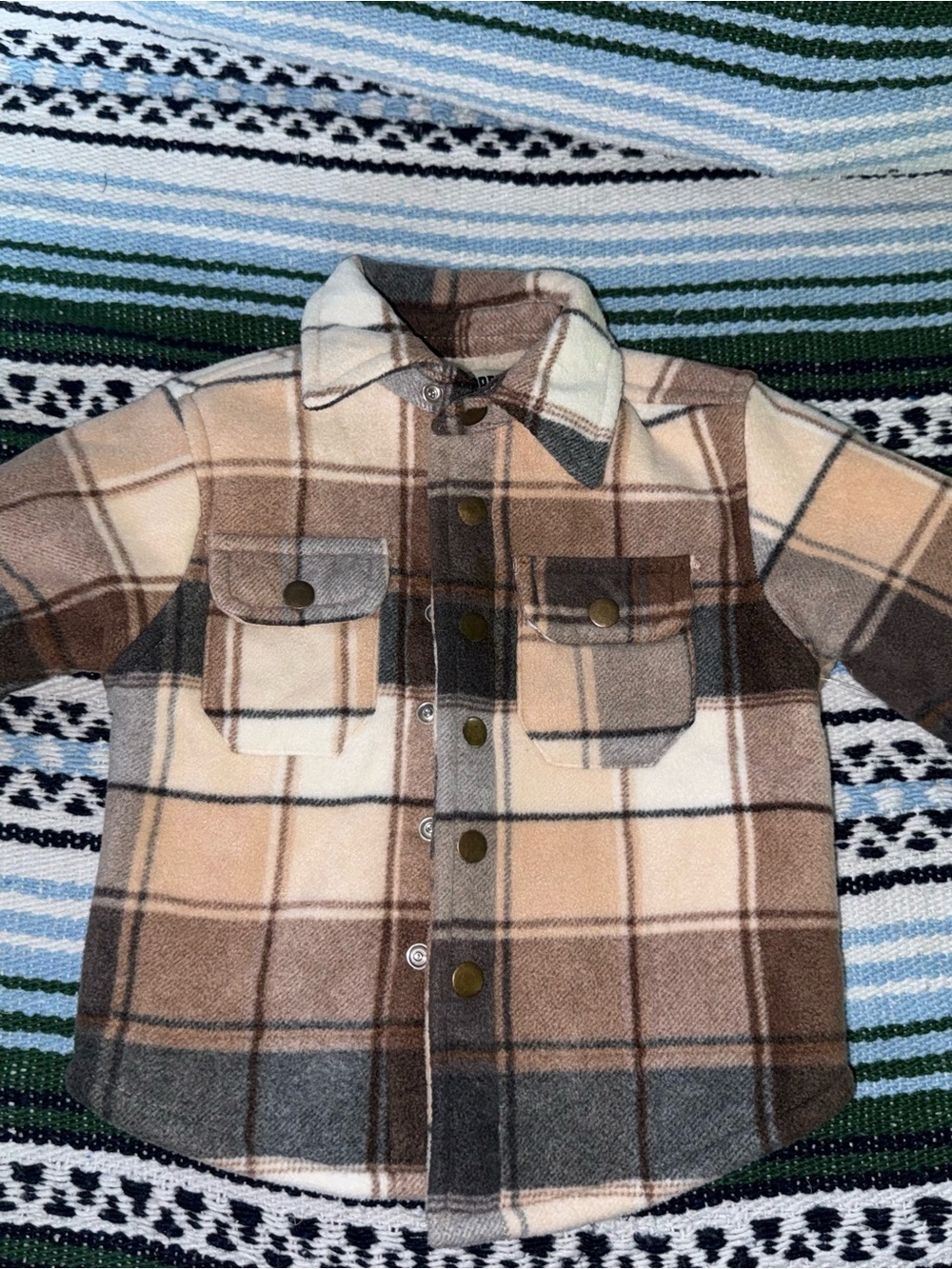 Kids Plaid Puffer Shirt Jacket in Brown & Cream